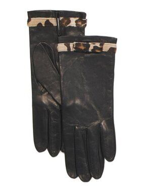 PORTOLANO Leather Gloves With Silk Lining And Haircalf Trim